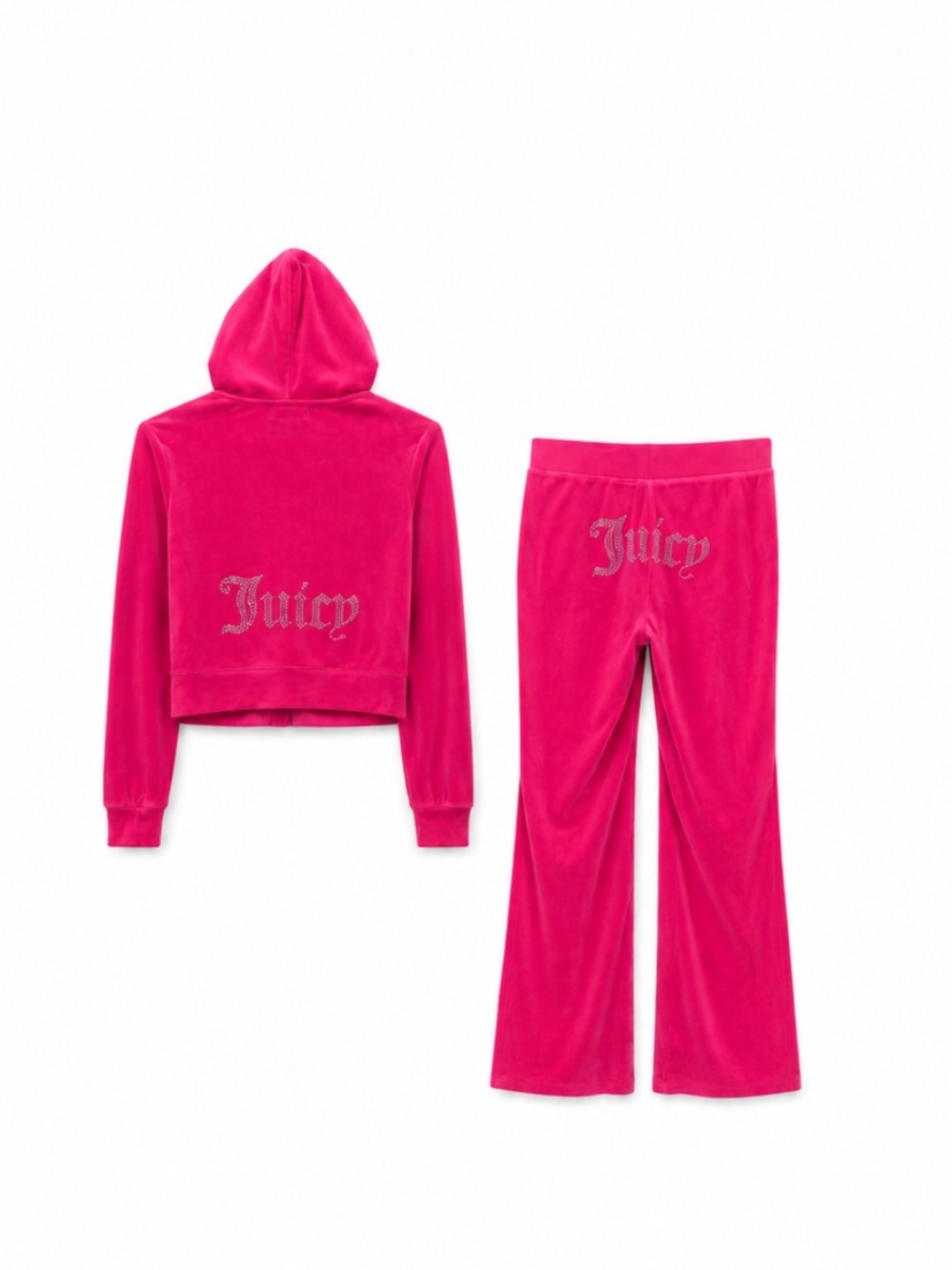 Juicy Couture Hot Pink Velour Rhinestone Logo Flare Leg Tracksuit Set Medium EUC